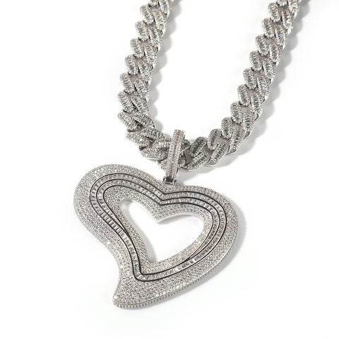 (PRE-ORDER ) Hollow Heart Pendant Necklace for Women Full Iced O\