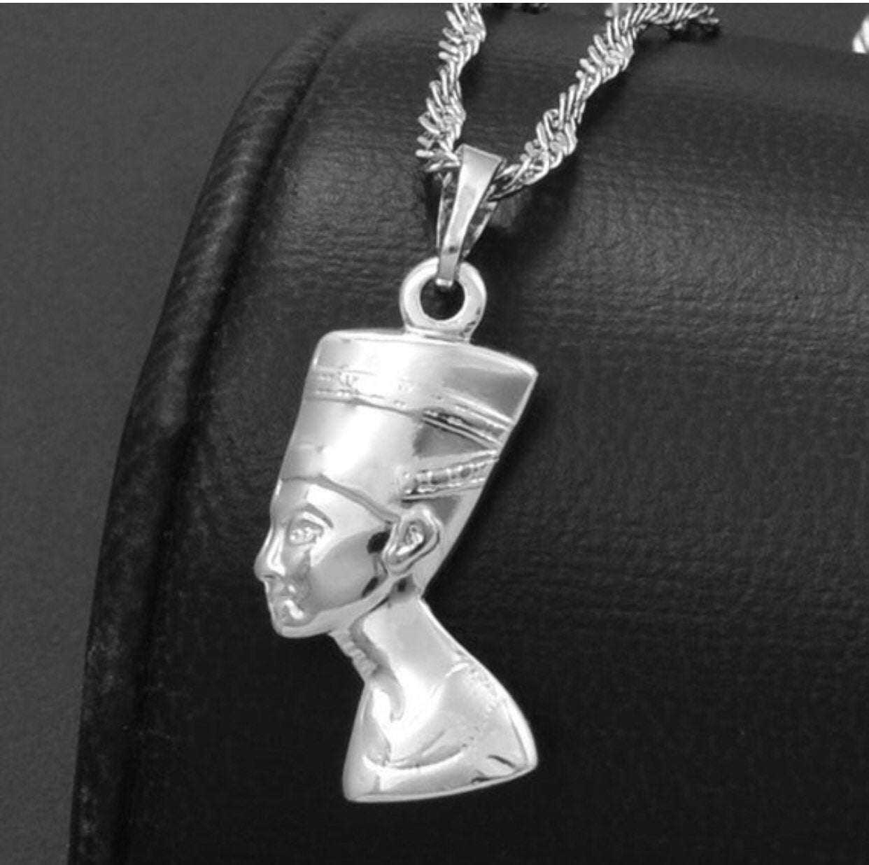 Mini Nefertiti and mini africa necklace SET silver, nefertiti necklace