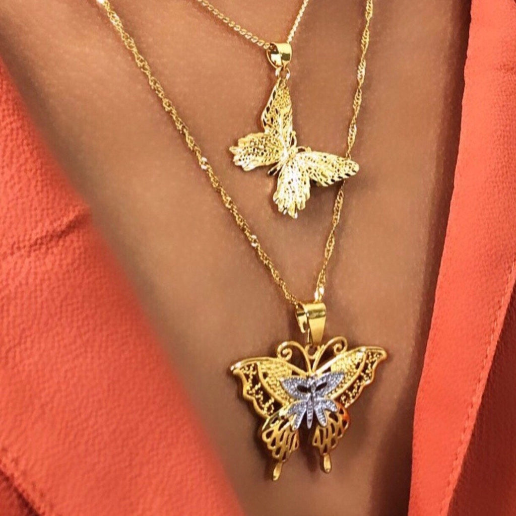 Diamond Butterfly Necklace in Yellow/White Gold - The Jewelry Plug