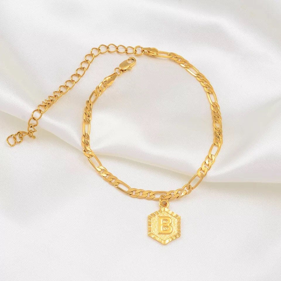 SALE Initial anklet, letter anklet,gold 21cm 10cm Extender Chain