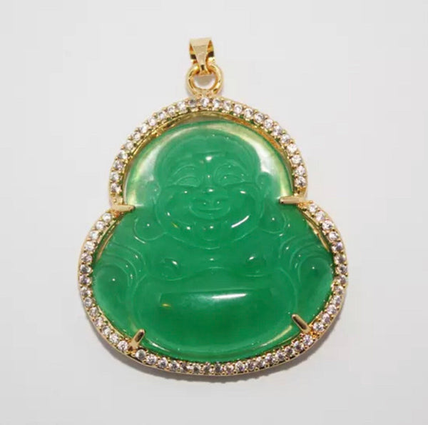 14k Yellow Gold Jade Buddha Pendant 25mm | heavenjewellers