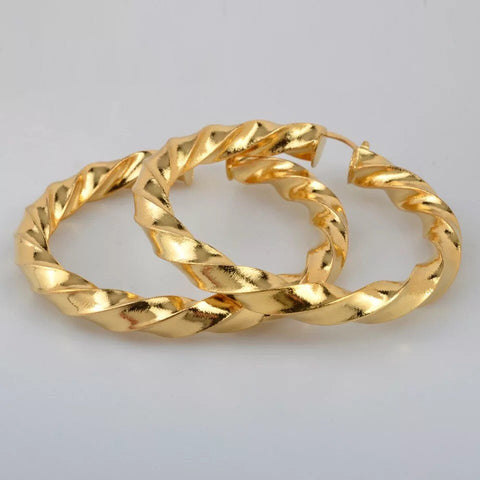 African Hoop Earrings ,Ethiopian Round Twisted Earrings Gold hoop earrings ,18k gold plated hoop earrings , twisted hoop earrings