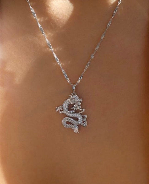 SILVER Dragon necklace , 18k gold plated dragon pendant , dragon charm , dragon jewelry ,fantasy necklace men
