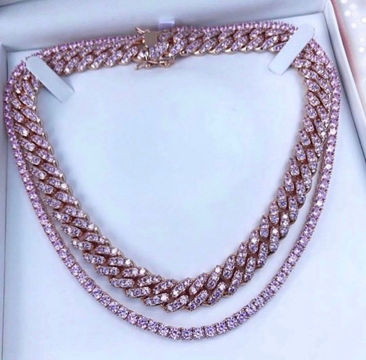 Women Gold Plated Alloy Pink Barbie & Iced Cubic Zirconia Cuban Chain  Necklace