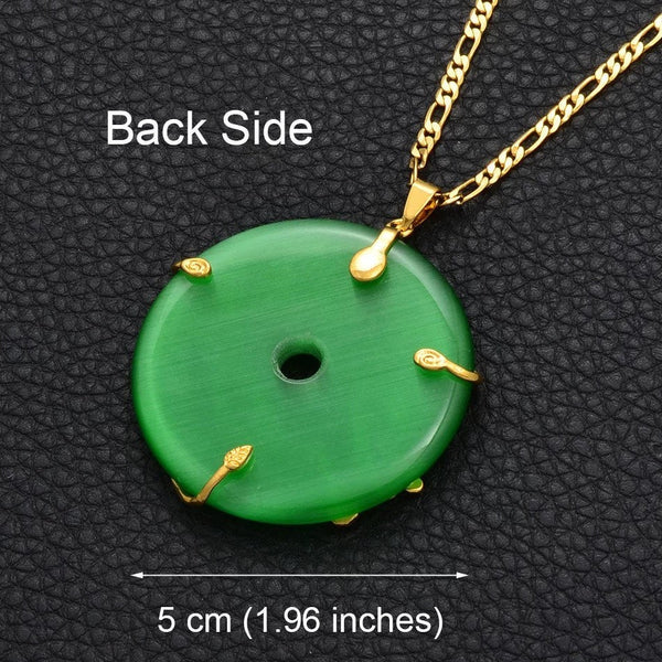 Dragon Pendant Necklace, 18k gold plated Men Jewelry Chinese Style Artificial Green Jade Good Luck Happiness