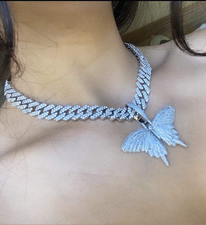 Butterfly Choker Icy outlet Miami Cuban Silver