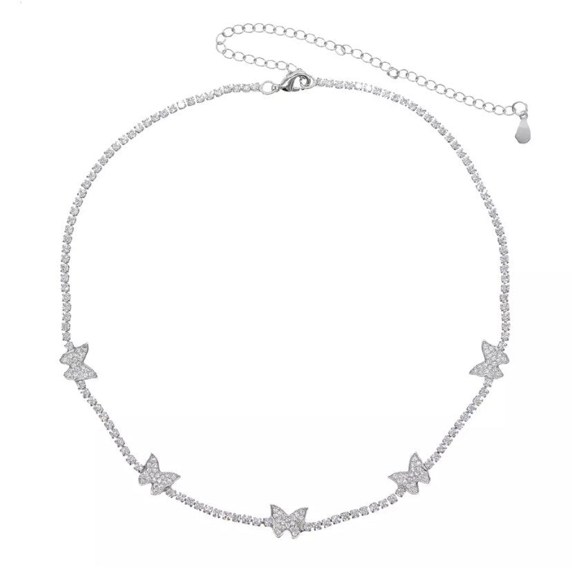 butterfly tennis choker ,(FREE! BUY ONE GET ONE FREE ,ADD 2 TO CART) cz tennis butterfly necklace , bling iced tennis butterfly, butterfly necklace
