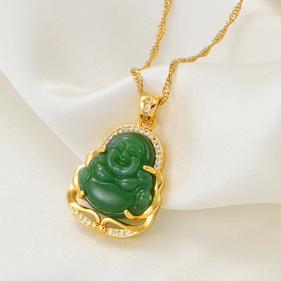 small Jade Buddha necklace ,18k gold plated buddha necklace