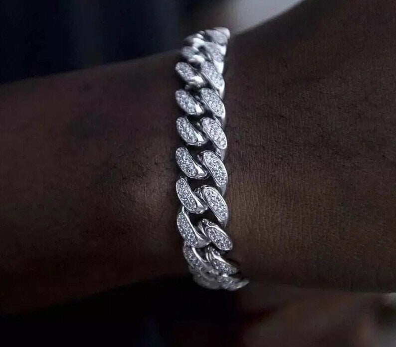 Silver cuban link bracelet ,men cuban bracelet, sparking bling 5A cubic zirconia CZ cuban link chain bracelet for men high quality iced out