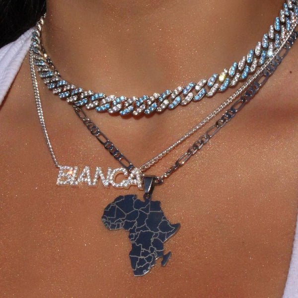 Blue cuban Choker Necklace ,Silver /blue Cuban Link With White &blue Cubic Zirconia Chain Jewelry , blue cz choker , bling choker