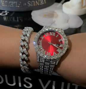 2 piece SET ! REd and silver watch and bracelet