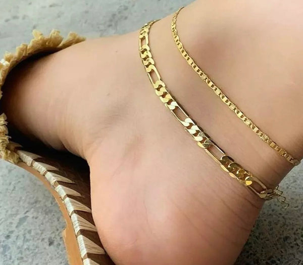 Figaro anklet , gold anklet , women 18k gold plated anklet, anklet , figaro anklet ,gold anklet