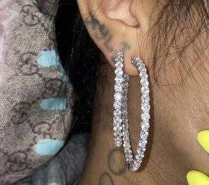 rhinestone hoop earrings, 55mm Big Hoop Earrings for Women Round Circle Iced out bling ,5A cz cubic zirconia