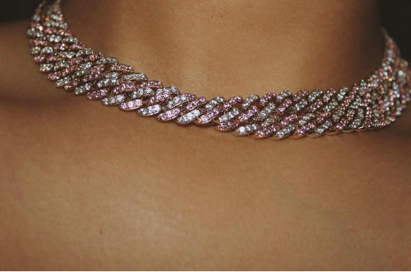 Pink AND silver choker ,9mm Iced Out Women Choker (BUY ONE GET ONE FREE ADD 2 TO CART)