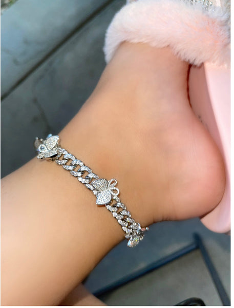 cuban butterfly anklet , butterfly cuban anklet ,Iced Out Zircon custom Color Luxury Bling butterfly anklet, butterfly anklet