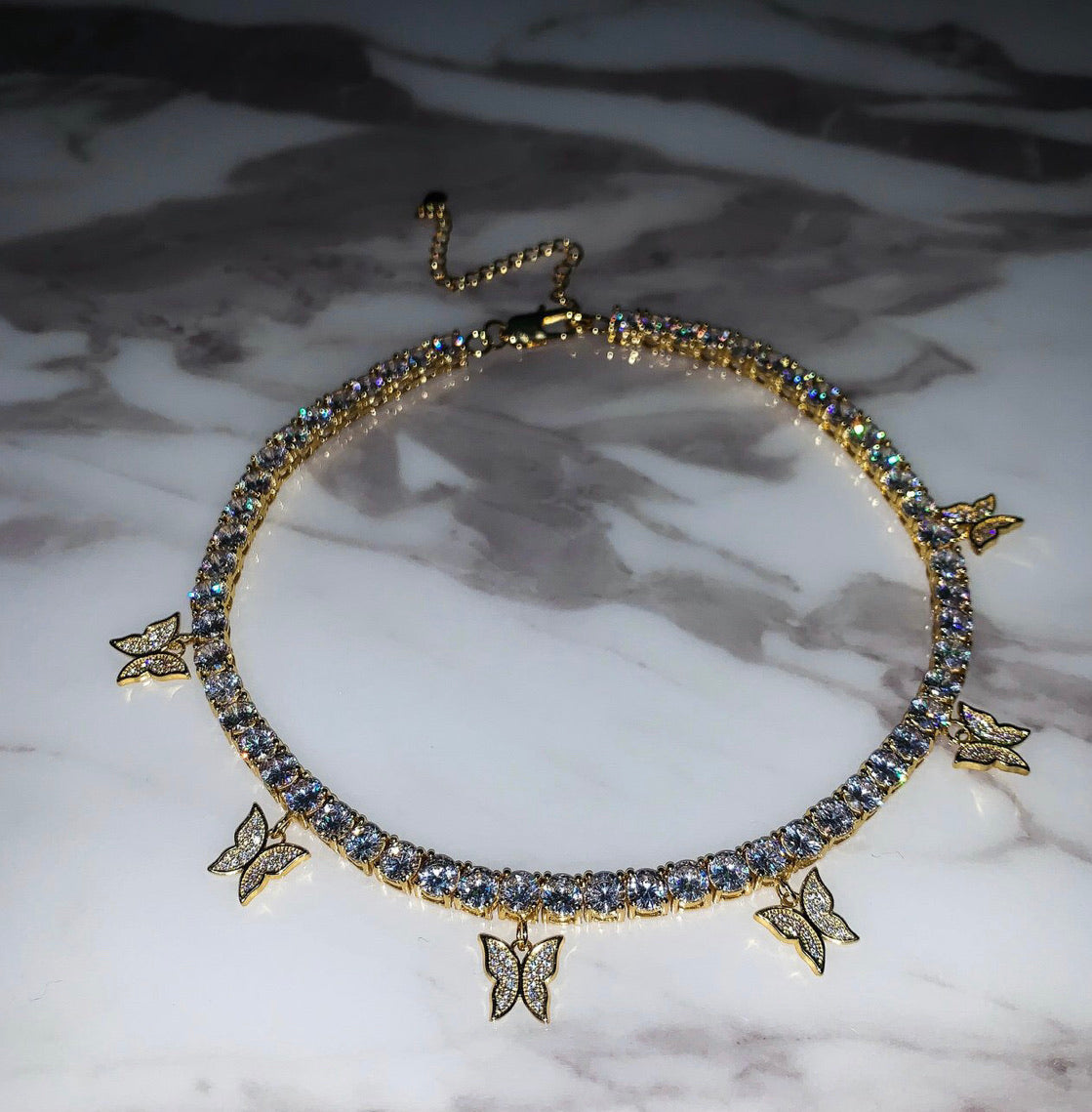 Tennis Necklace Choker With Butterflies Butterfly Tennis Choker Cz