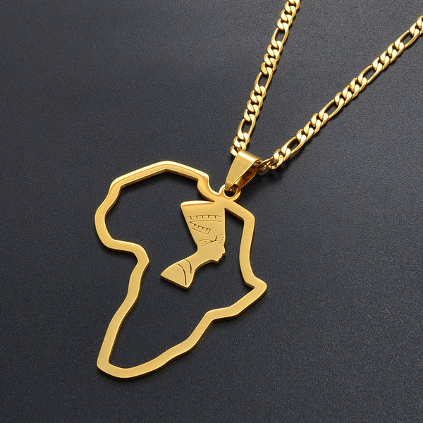 Africa Map Egyptian Queen Nefertiti Pendant Necklaces Women Men Jewelry Gold Color Wholesale Jewellery African #124621