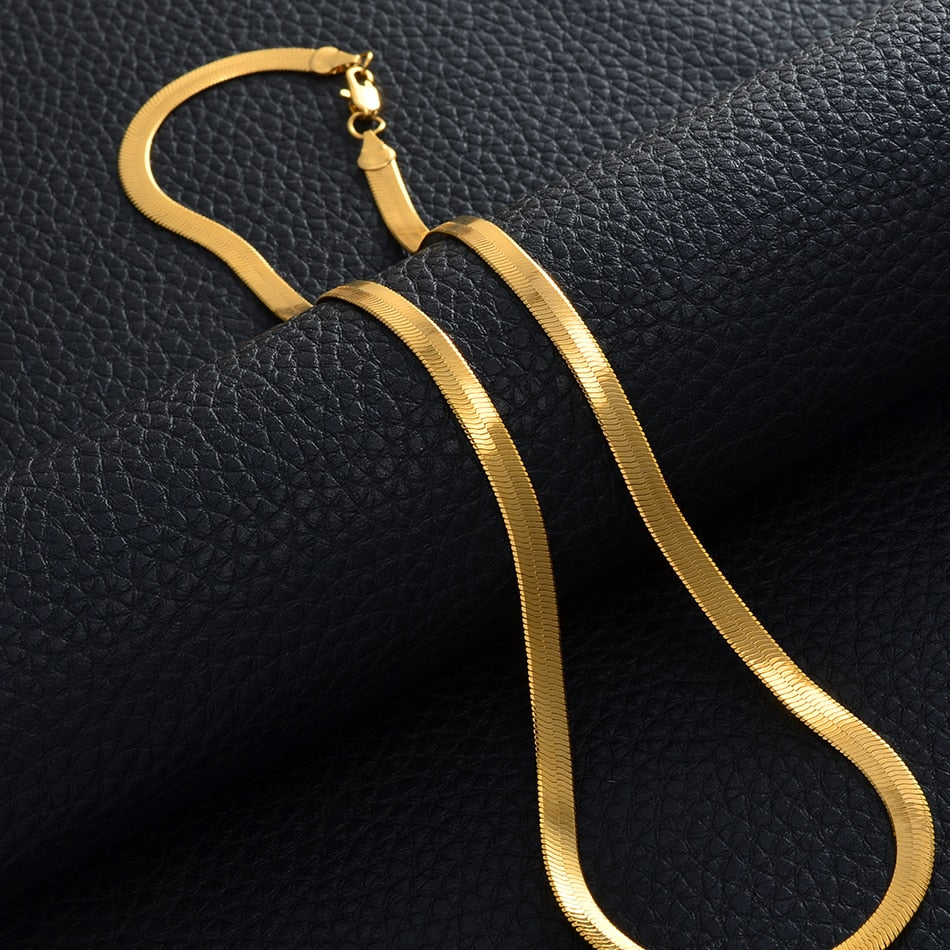 14K Gold Plated Snake Chain Necklace For Women - Adjustable 3mm Flat Herringbone Choker, 13+2.5 Inches, Dainty Layering Jewelry