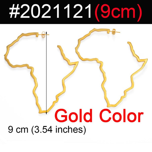 9CM Outline Africa Map Big Earrings Exaggerate Earring Gold Color African Jewelry Traditional Ethnic Hyperbole Earrings #201121