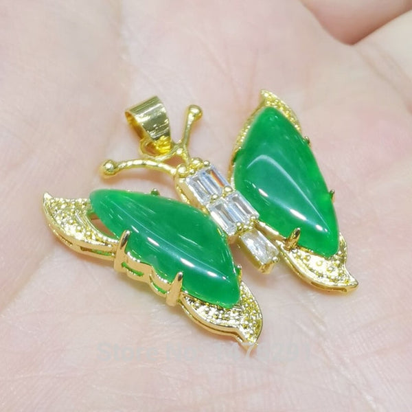 New Gorgeous 30X32MM Green jades Butterfly Inlaid Zircon Pendant  Best Gift 1PCS