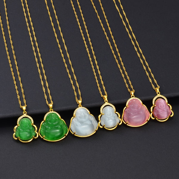 Buddha Pendant Necklaces Women Pink/White/Green Amulet Chinese Style