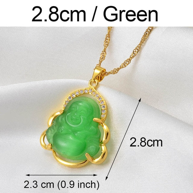 Buddha Pendant Necklaces Women Pink/White/Green Amulet Chinese Style