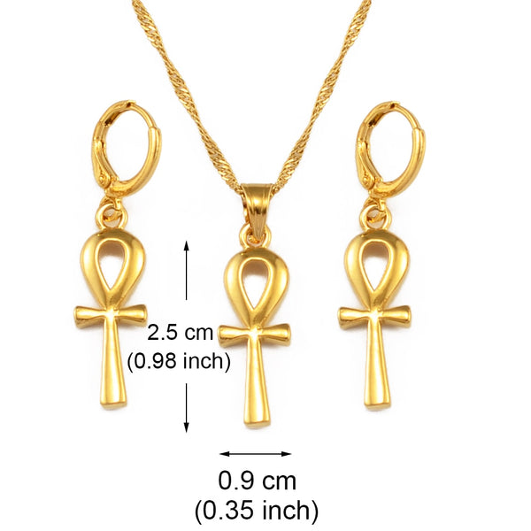 Ankh Pendant Necklaces Earrings Gold