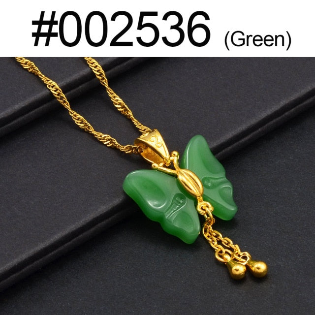 JADE  butterfly Necklaces for Women Green White Stone Charms Pendants Jewelry Birthday Wedding Party Accessories #002536