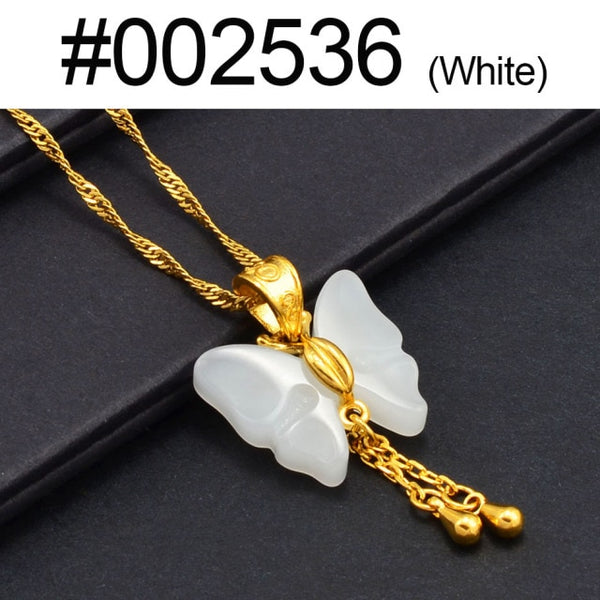 JADE  butterfly Necklaces for Women Green White Stone Charms Pendants Jewelry Birthday Wedding Party Accessories #002536