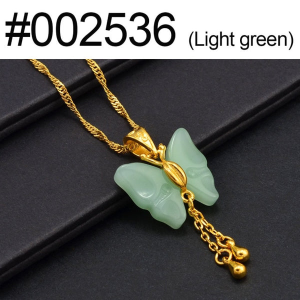 JADE  butterfly Necklaces for Women Green White Stone Charms Pendants Jewelry Birthday Wedding Party Accessories #002536