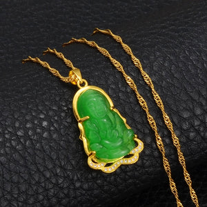 JADE Buddhist Guanyin Pendant Necklace Chinese Style Green/White Ornament