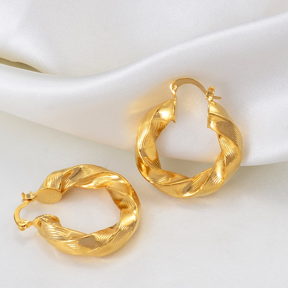3CM African Stud Earrings for Women,Gold Color Round Twisted Earring