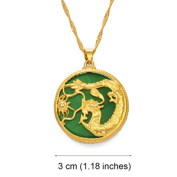 Jade Green Stone Charm Dragon Pendant Necklaces