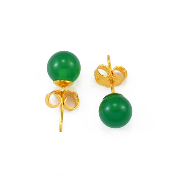 Jade  Green Stone Ball Earrings For Women Girls Gold
