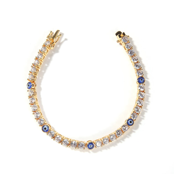 Tennis Bracelet 4mm Turkish Blue Eyes Bracelet AAA CZ Iced Out  Luxury Bangles Wholesale Women Jewelry