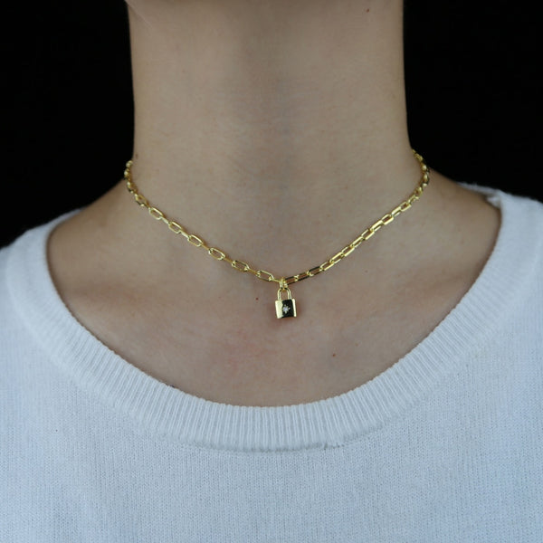 Gold Color Open Link Chain Starburst Star Signet Necklace
