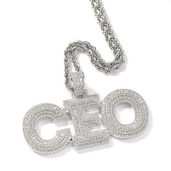 Custom Name Initial Bubble Letter Pendant 3 Layers Cubic Zirconia  Micro Full Iced Out NamePlate