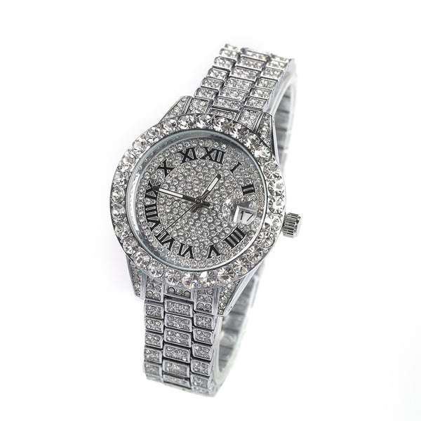 Icy watch,THE HIP HOP Dial Full Iced Out Colored Stainless Steel Fashion Luxury Rhinestones Quartz Wristwatches Business Woman Watch